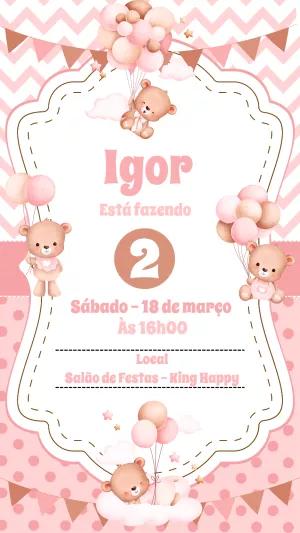 Convite Aniversário Ursinho Baloeiro para Editar Online