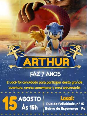 Convite de Aniversário Sonic 2 com Personagens para Editar