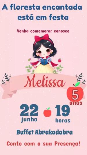 Convite Aniversário Branca de Neve Cute para Editar Online