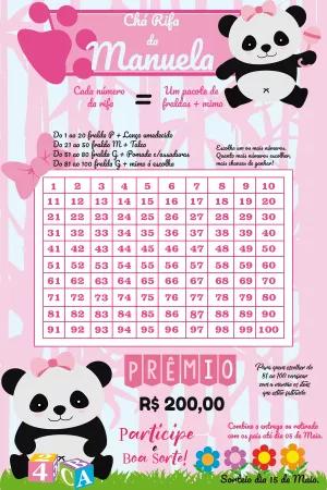 Chá Rifa Panda Rosa: Cartela Editável para Imprimir