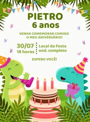 Convite Aniversário Dinossauro Baby para Editar Online