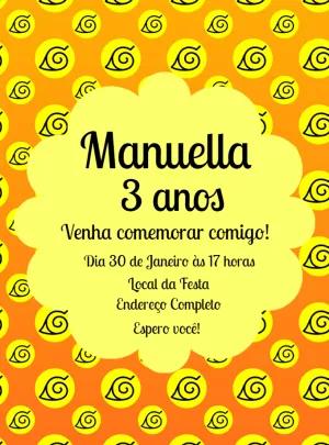 Convite Aniversário Naruto com Símbolo Konoha para Editar