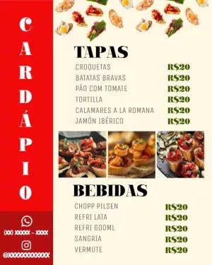 Cardápio de Tapas e Petiscos Editável para Restaurante