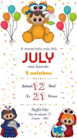 Convite Aniversário Monstrinhos Fofos para Editar Online