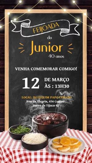 Convite de Aniversário Feijoada Editável para Enviar Online