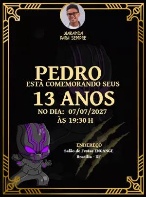 Convite Aniversário Wakanda com Foto para Editar Online