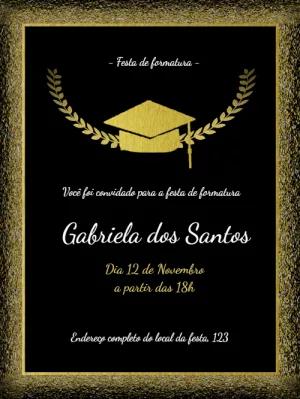 Convite de Formatura Preto e Dourado para Editar Online