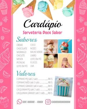 Cardápio de Sorveteria Rosa com Fotos para Editar Online