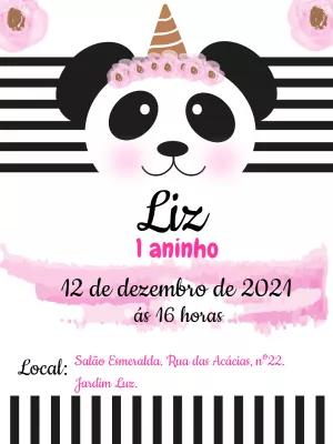 Convite de Aniversário Panda Unicórnio para Editar Online