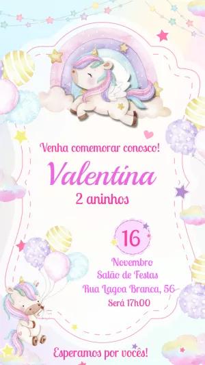 Convite de Aniversário Unicórnio Fofo para Editar Online