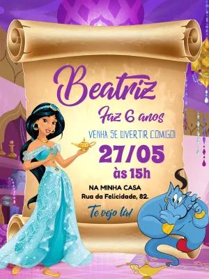 Convite de Aniversário Princesa Jasmine para Editar Online