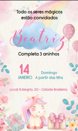 Convite de Aniversário Unicórnio Mágico para Editar Online