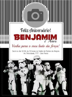 Convite Aniversário Stormtrooper com Foto para Editar Online