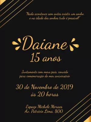 Convite de 15 anos Luxuoso Preto e Dourado para Editar