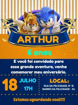 Convite de Aniversário Sonic e Tails para Editar Online