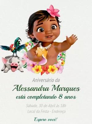 Convite de Aniversário Moana Baby para Editar Online