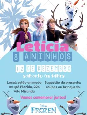 Convite de Aniversário Frozen com Personagens para Editar Online