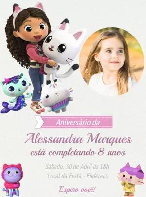 Convite Aniversário Casa Mágica da Gabby com Foto para Editar