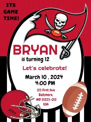 Buccaneers Football Birthday Invitation to Edit Online