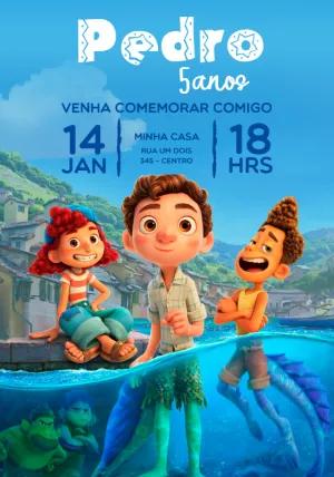 Convite de Aniversário Luca com Personagens para Editar Online