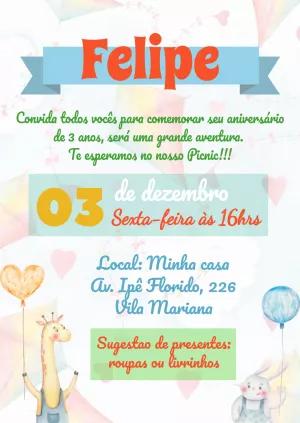 Convite de Aniversário Safari Aquarela para Editar Online