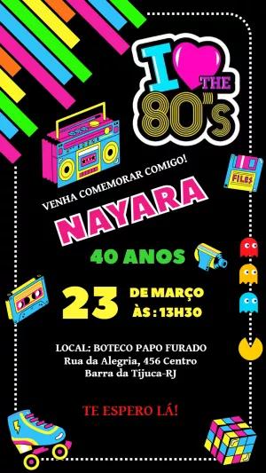Convite de Aniversário Anos 80 Retrô para Editar Online