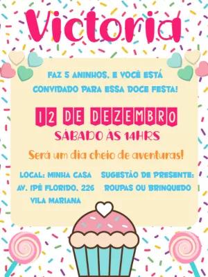 Convite Aniversário Doceria com Confeitos para Editar Online