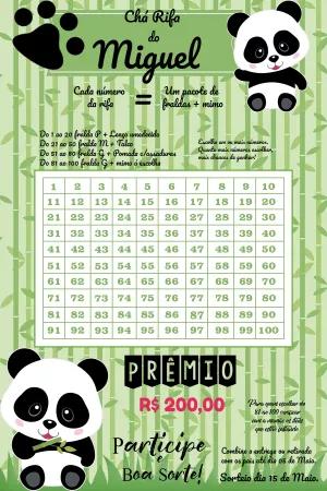 Chá Rifa Panda Editável Online para Imprimir e Enviar