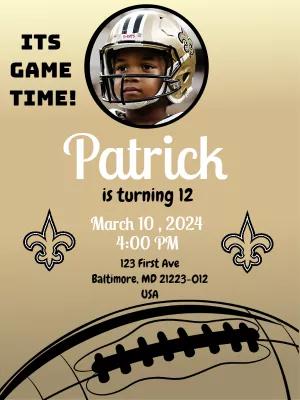 Saints Football Birthday Party Invitation with Photo to Edit