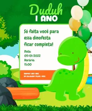 Convite Aniversário Dinossauro Baby para Editar Online