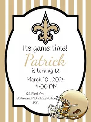 Editable New Orleans Saints Football Birthday Party Invitation