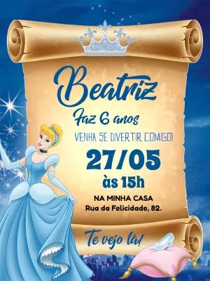 Convite Aniversário Princesa Cinderela para Editar Online
