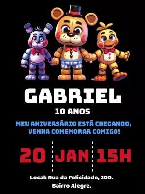 Convite de Aniversário Five Nights at Freddy's para Editar Online