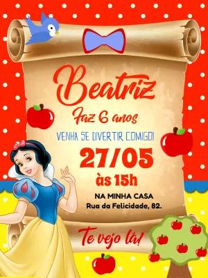 Convite Aniversário Branca de Neve para Editar Online