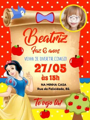 Convite Aniversário Branca de Neve com Foto para Editar