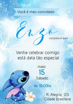Convite Aniversário Stitch Aquarela para Editar Online