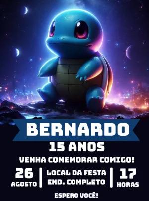 Convite de Aniversário Squirtle Pokemon Editável Online
