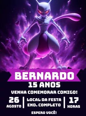 Convite de Aniversário Pokémon Mewtwo para Editar Online