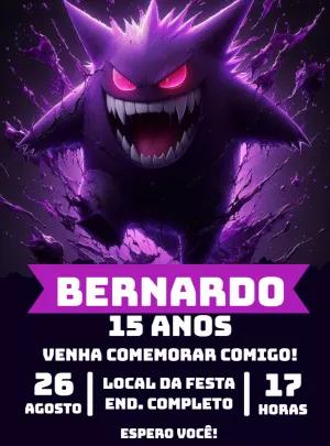 Convite de Aniversário Gengar Pokémon para Editar Online