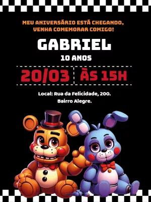 Convite de Aniversário FNAF com Personagens para Editar Online