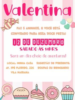 Convite de Aniversário Doceria Editável com Doces e Balas
