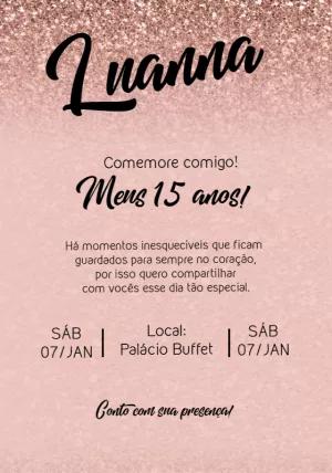 Convite de 15 Anos Glitter Rosé Gold para Editar Online
