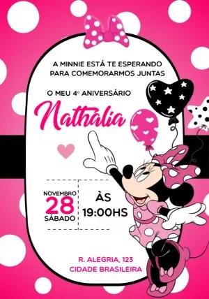 Convite de Aniversário Minnie Rosa para Editar Online