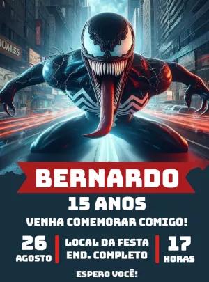 Convite de Aniversário Venom para Editar e Imprimir