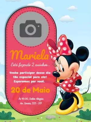 Convite de Aniversário Minnie Mouse com Foto para Editar Online