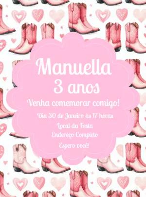 Convite Aniversário Boiadeira com Bota Rosa para Editar
