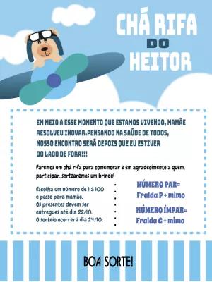 Convite Chá Rifa Ursinho Aviador para Editar Online