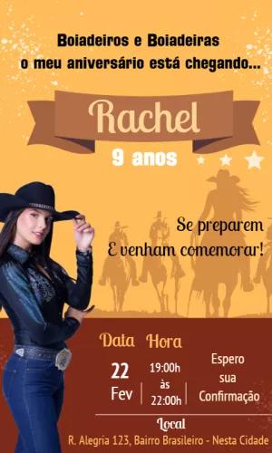 Convite de Aniversário Boiadeira Country para Editar Online