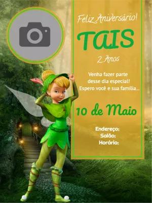 Convite de Aniversário Tinker Bell com Foto para Editar Online
