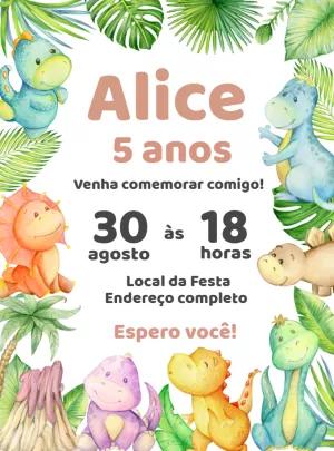 Convite Aniversário Dinossauros Bebê para Editar Online